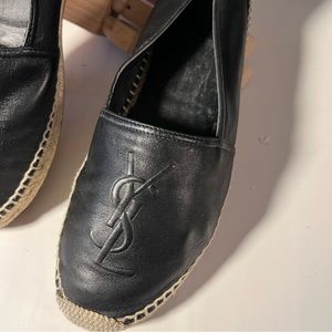 Authentic- Yves Saint Laurent logo leather espadrilles